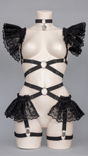 Load image into Gallery viewer, *RTS EX IDOLO SET - UK 4-8/US 0-4 Black Frill Bralette &amp; Garter Skirt Set
