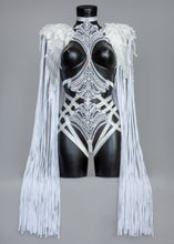 Charger l&#39;image dans la galerie, SNOW PONY - White Sequin Bodycage &amp; Fringed Epaulettes
