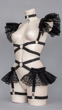 Load image into Gallery viewer, *RTS EX IDOLO SET - UK 4-8/US 0-4 Black Frill Bralette &amp; Garter Skirt Set
