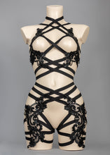 Cargar imagen en el visor de la galería, DARKLANDS - Couture Beaded Black Lace Cage Briefs
