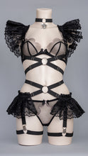 Carica l&#39;immagine nel visualizzatore di Gallery, EX IDOLO - Black Frilled Harness Top &amp; Cupid Choker
