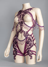 Load image into Gallery viewer, PARISIENNE - Deep Purple Lace &amp; Beaded Fringe Bodycage
