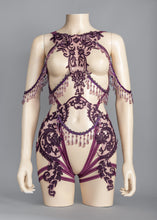 Load image into Gallery viewer, PARISIENNE - Deep Purple Lace &amp; Beaded Fringe Bodycage
