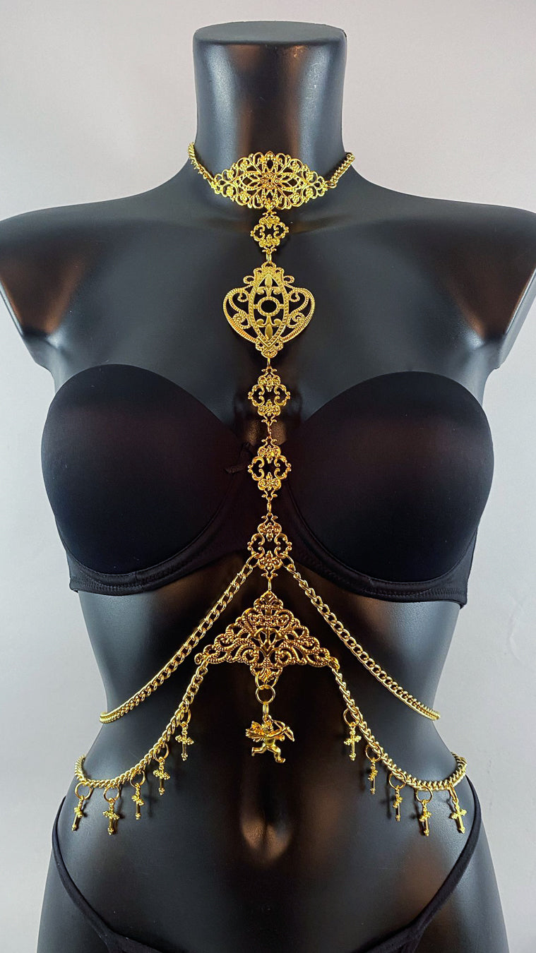 SUMERIA - Gold Filigree Chain Charm Harness